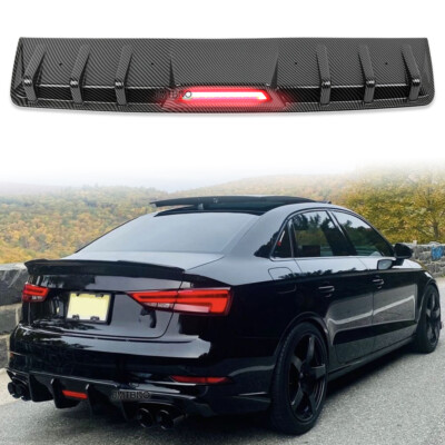 For Audi A3 A4 A5 A6 A7 A8 Rear Bumper Diffuser w/ LED Tail Brake Light Carbon
