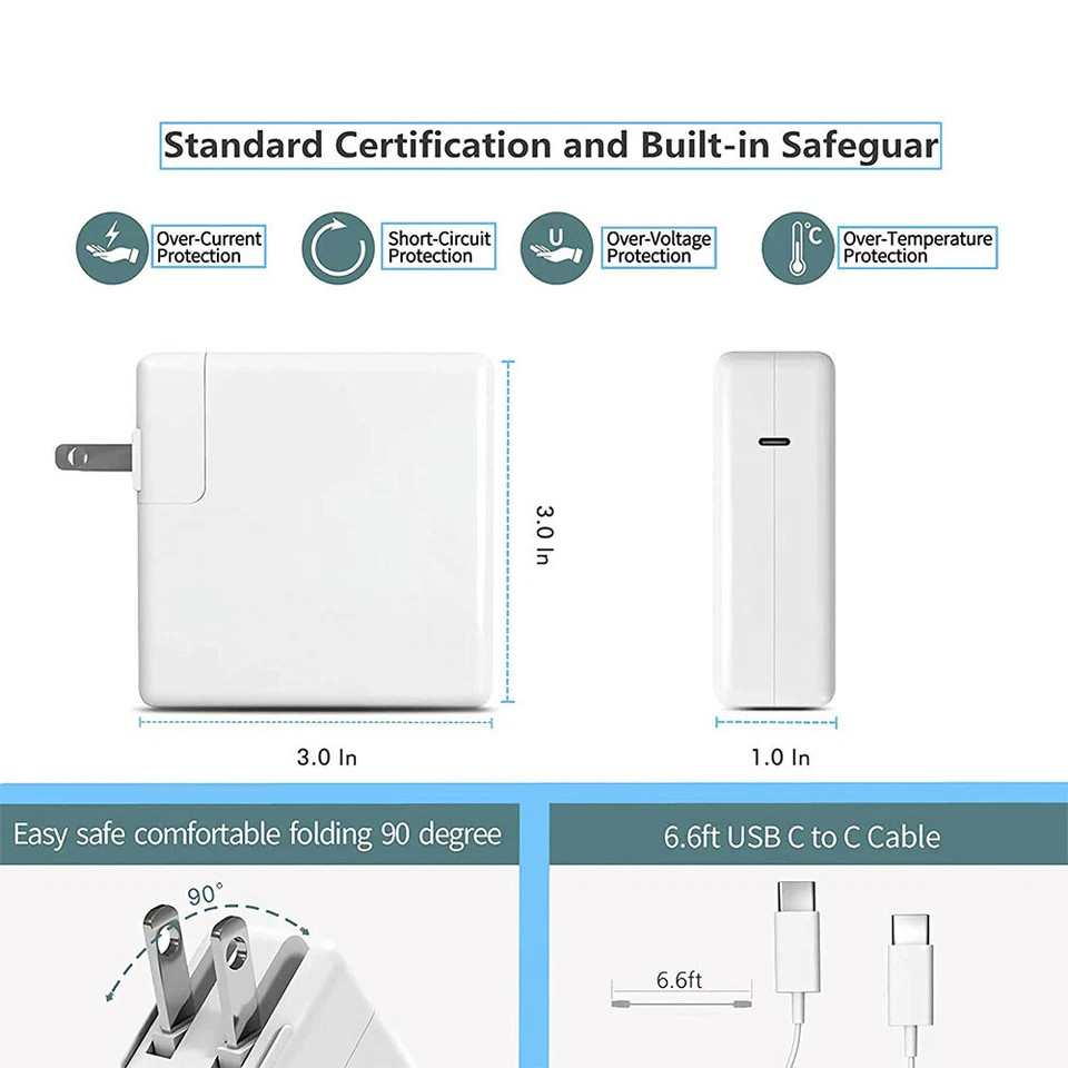 61W USB C Type C Adapter MacBook Pro 13'' A1708 2016 2017 2018 2019 2020 Charger - Image 4 of 4