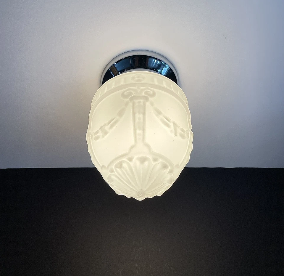 Lámpara de techo antigua de cromo victoriano Art Deco Nouveau de los años 30 40 de colección Foto 3 de 4