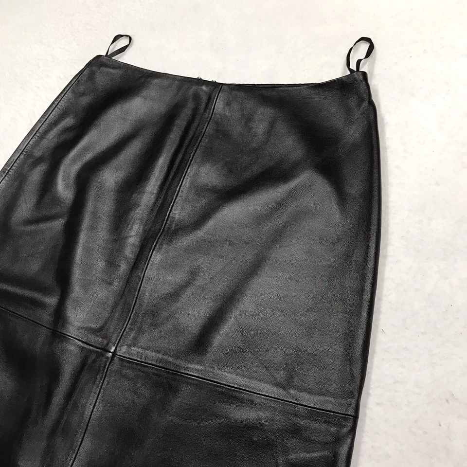 Falda de cuero GAP vintage para mujer 10 (30x25) negra lápiz de rodilla forrada en roca gótica '99 Foto 3 de 4