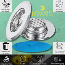 3PCS 4.5" Kitchen Sink Strainer Stopper Stainless Steel Drain Basket Waste Plug