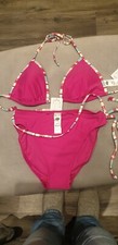 Boots Pink Bikini striped bands Top Size 16, Bottoms Size 12