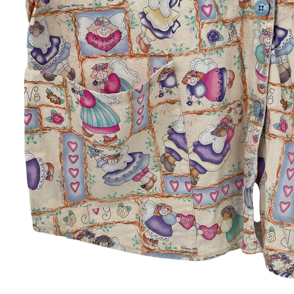 Blusa Médica Cherokee Mujer Talla M Amarilla Ángeles y Corazones Atado Trasero Abotonado Foto 4 de 4