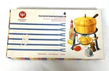 Vintage Fondue Forks Set 6 Pc Mid Century Wood Handle Germany Solingen MCM