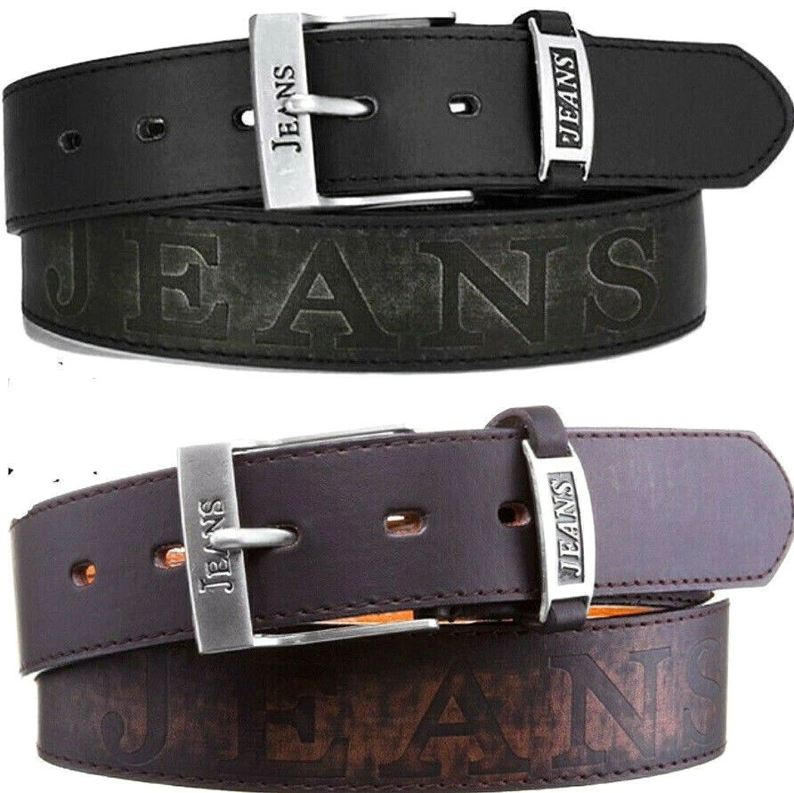 DESIGN BY ITALY DIABLO Echt Büffel Gürtel Herren Damen Jeans-Prägung Leder Gürtel Schwarz Braun 4 cm