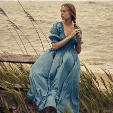 DÔEN Ischia shirred cotton-blend voile midi dress blue. Size M