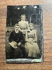Tintype Antique Original OutDoor Victorian Family Photo Beautiful Dresses