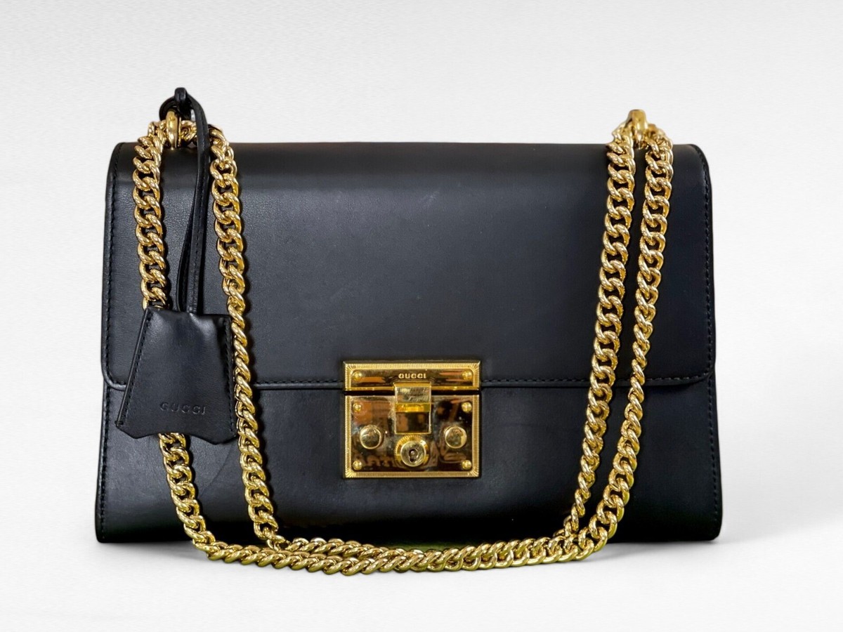 GUCCI Black Large Leather Padlock Chain Bag Shoulder Gold GUCCI Black Large Leather Padlock Chain Bag Shoulder Gold