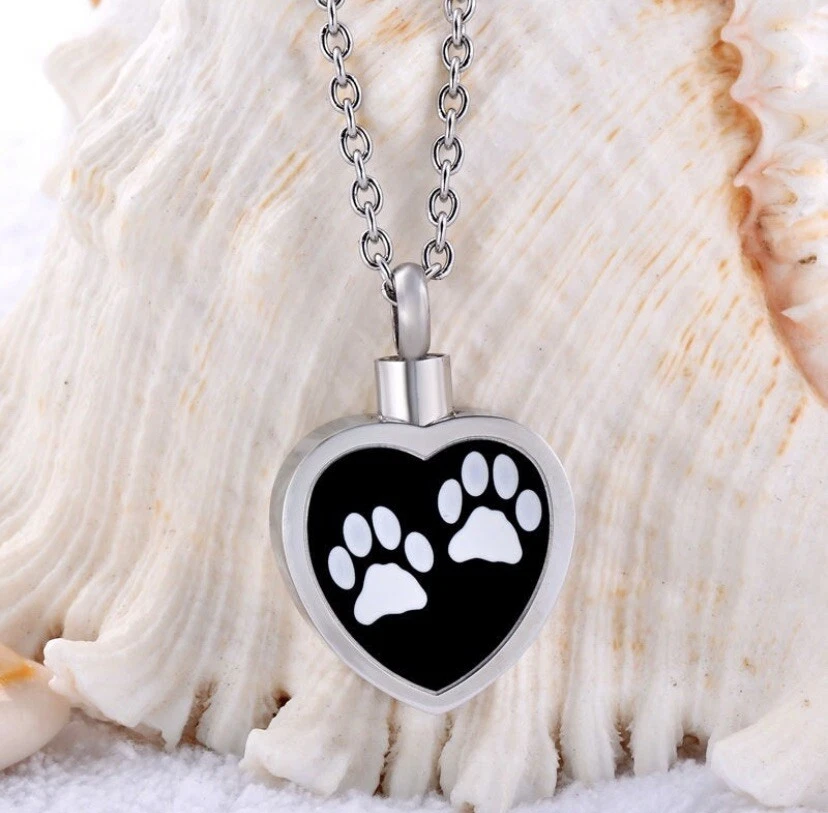 Cremation Jewelry Pendant Urn Necklace for Ashes Pet Dog Cat Paw Print Heart Ash