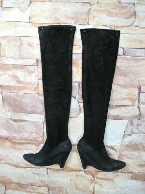 Black VERO CUOIO suede Leather, knee-high boots Size 39 (8.5)Made in Italy Flaw 