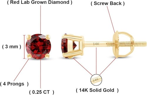 0.20 Ct / 0.25Ct Diamond Stud baby Earrings Lab Grown 14k Yellow Gold - Picture 2 of 23