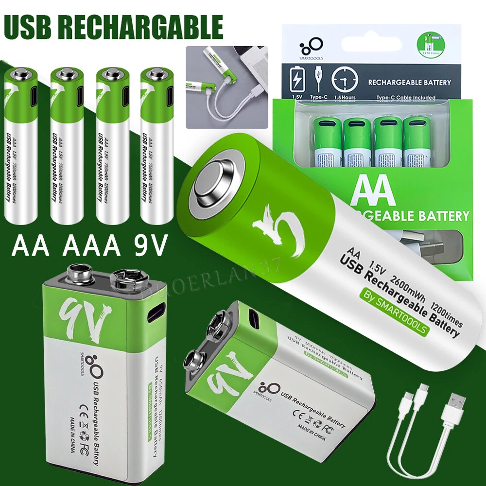 4Pcs Lithium ion Battery 1.5V AA/ AAA USB Rechargeable Batteries w/Type-C  Cable