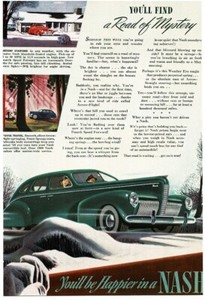 1940 Nash Lafayette green 4-door sedan Driving in the snow art Vintage print ad