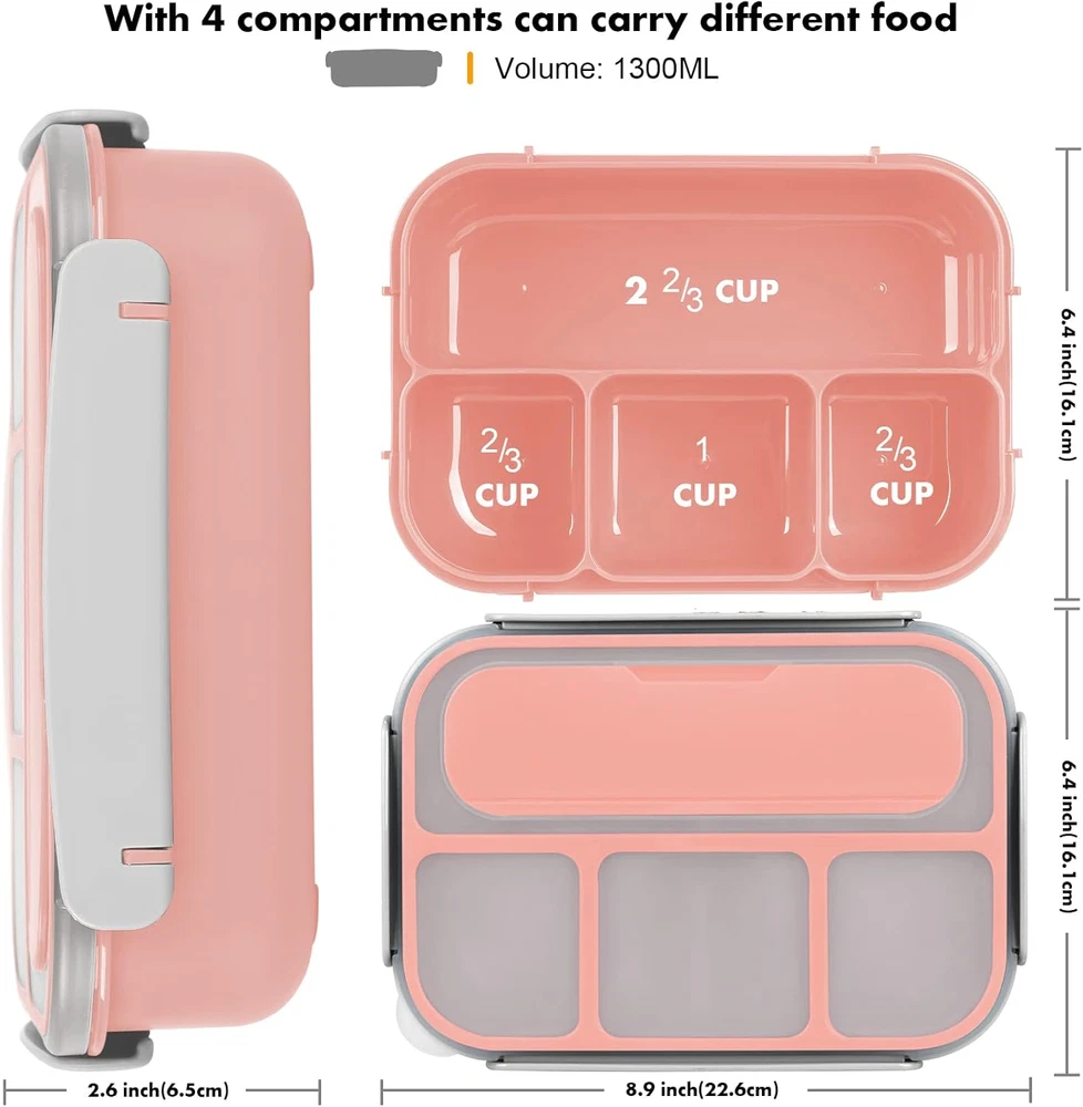 Bento Box, Lunch Box Kids, 1300ML Bento Box Adult Lunch Box with 4 Compartment & Bento Box, Lunch Box Kids, 1300ML Bento Box Adult Lunch Box with 4 Compartment &