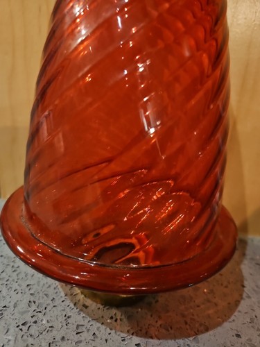 VINTAGE RUBY RED EART GLASS SWIRL LIGHT GLOBE Fixture - Picture 6 of 13