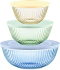 Pyrex Sculpted Tinted Dreams 6pc Mixing Bowl Set with Lids – Colorful Glass