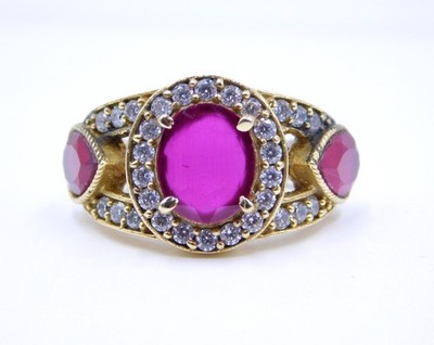 8.39 Gm Lab-Create Ruby & Zircon Stone 925 Sterling Silver Two Tone Ring Size 9''