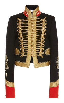 #ad Black And Gold Military Jacket With Red Cuffs and Regal Hand Embroidered Design $999.99