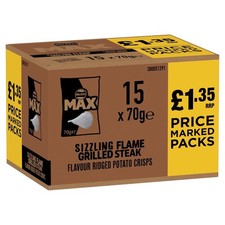 Walkers crisps MAX Flame Grilled Steak 70g 15 pack free & fast delivery