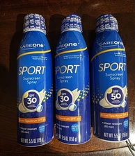 3 New Careone Rite Aid Sunscreen Spray Spf30 & Spf50 5.5oz