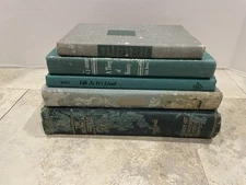 Antique Hardcover Books for Shelf Decor and Crafts Mixed Lot of 5 Teal Blue Grey