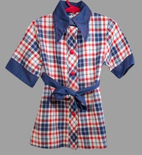 Vintage Girls Dress Size 4 Red Blue Tartan Plaid Belt Oversized Easy USA 90s