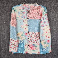 Patchwork Cardigan Sweater Womens M Floral Polka Dot Crew Neck Multicolor EUC