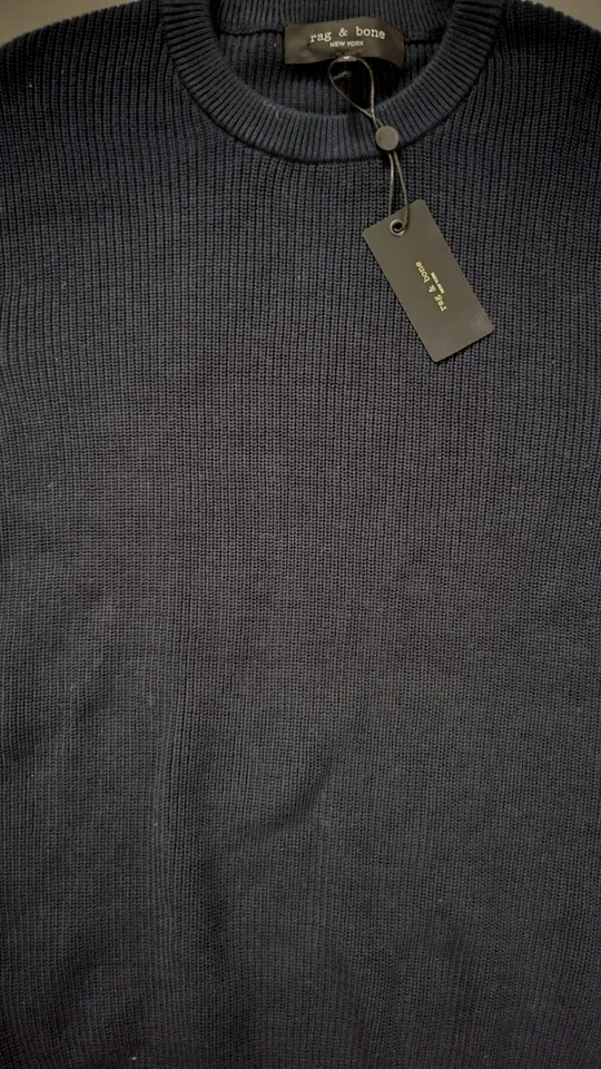 NEW rag & bone MEN'S SALUTE CURTIS COTTON LONG SLEEVE CREW NAVY SWEATER SIZE M - Image 2 of 4