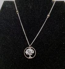 Tree of Life Pendant Necklace - Silver Tone Tree in Gold Tone Circle 