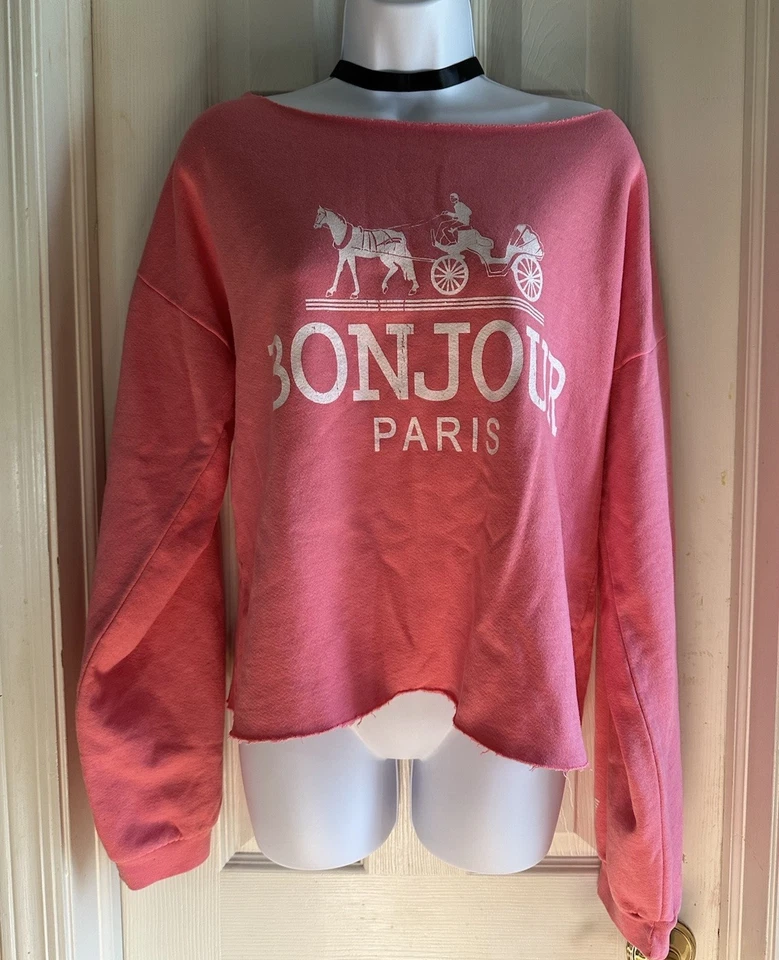 Sudadera corta retro Rebel Yell "bonjour paris" para mujer  Foto 2 de 4