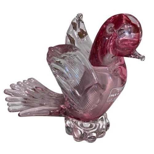 Vintage Pink Glass Murano Bird Signed S.Puccini