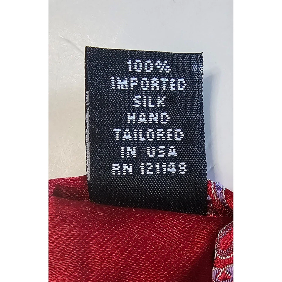 Corbata de Seda Ike Behar Roja Paisley Estampada a Mano Hecha en EE. UU. De Colección Foto 4 de 4