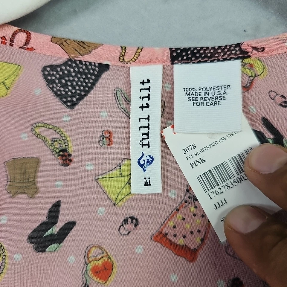 Full Tilt Tank Top Womens M Pink Allover Girly Print Chiffon Racerback Cute Fun - Image 3 of 4