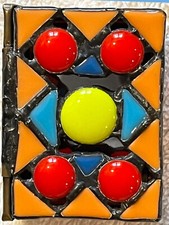 One of a kind. Small Multicolored orange stained glass box, Fire polished glass
