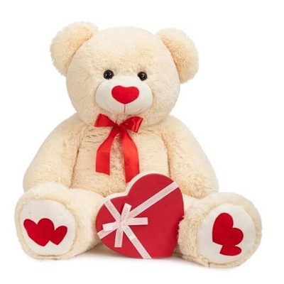  Big Teddy Bear Stuffed Animal Large Bear Plush with Red Heart for Beige