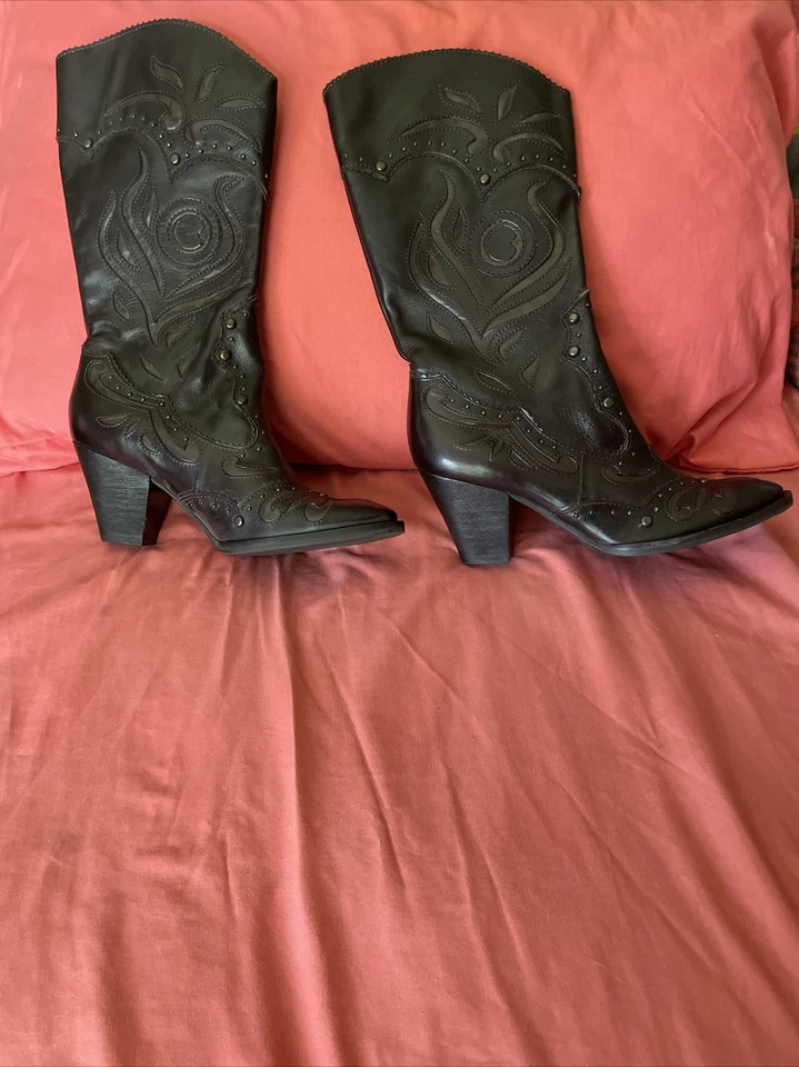 GIANI BINI ИЗ ЧЕРНОЙ КОЖИ КОВБОЙСКИЕ САПОГИ РАЗМЕР 8  - Изображение 3 из 4