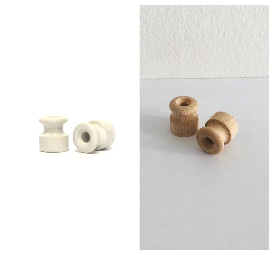 LAMORELL LIGHT DESIGN Pz. 1 Isolatori Isolatore Porcellana/Legno ø 18 e 20mm + Vite e Tassello