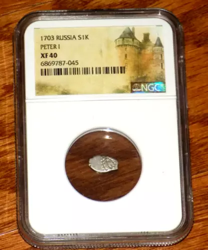 1703 RUSSIA Russian Kopek Silver NGC XF 40  XF40 Peter I the Great Wire Coin