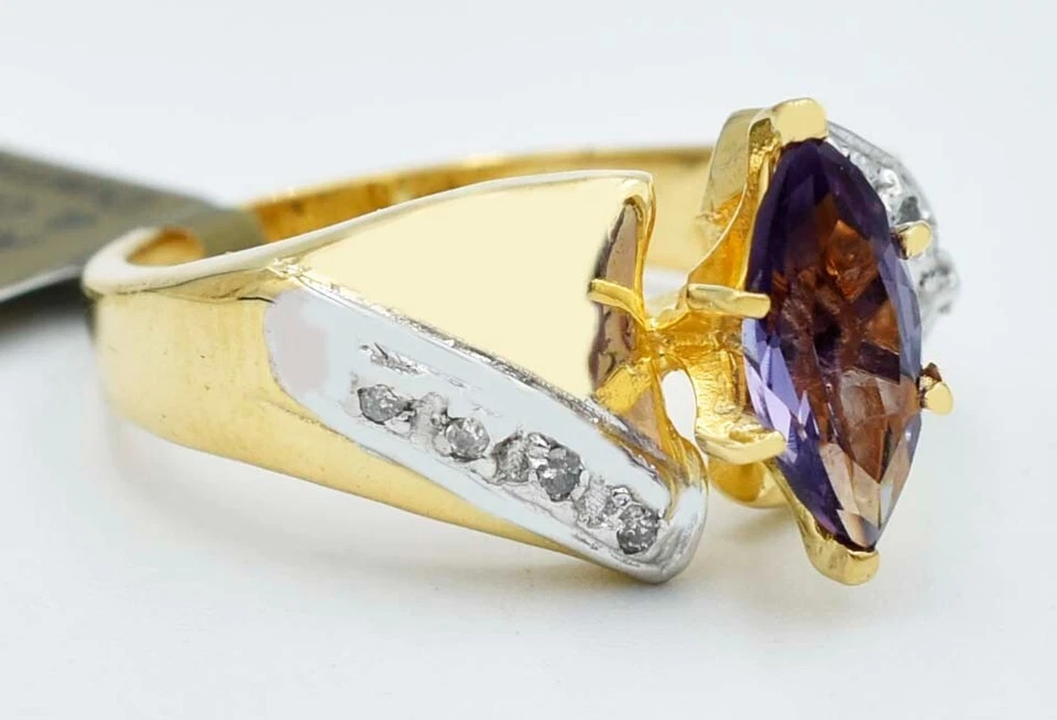 AAA ALEXANDRITE 1.89 Cts & GENUINE DIAMONDS RING 10K YELLOW GOLD - New With Tag - Image 2 of 3