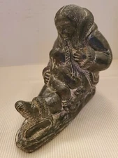 A Wolf Original "Eskimo Mother Nursing Child" Intuit Art Hand Crafted in Canada