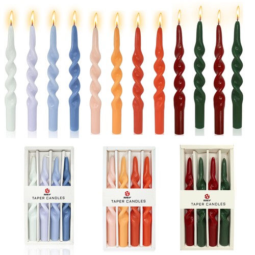 9.8" Unscented Spiral Dinner Candle 4pcs Green Red Christmas Taper Candlesticks