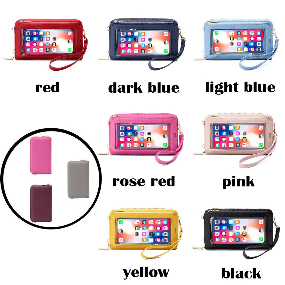 Mujeres Pantalla Táctil Bolso Bandolera Teléfono Celular Cartera Hombro RFID Bloqueo Carteras Foto 2 de 4