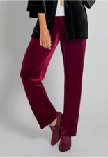 NWT Monroe & Main Pants Med Burgundy Holiday Marcie Velvet Wide Leg Party Glam
