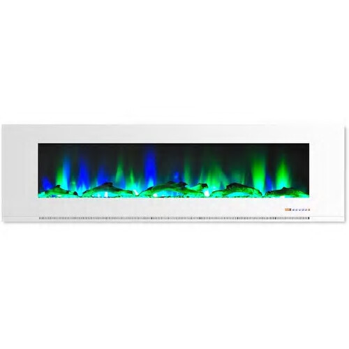 New Cambridge Wall Mount White Electric Fireplace Driftwood Log
