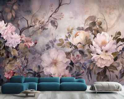 Barock Blumen reiche tiefe Farbe Tapete Wandbild abnehmbar abwaschbar abziehen & kleben