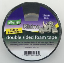 Double Sided Foam Tape Ultratape Rhino 19mm x 10m car number plates, mirrors   