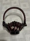 Vintage Ruffled Edge Art Glass Purple Basket