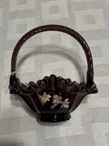 Vintage Ruffled Edge Art Glass Purple Basket