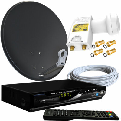 Sat Anlage 2 Teilnehmer 60 cm Spiegel Schüssel Twin LNB 0,1dB HDTV Sat Receiver 