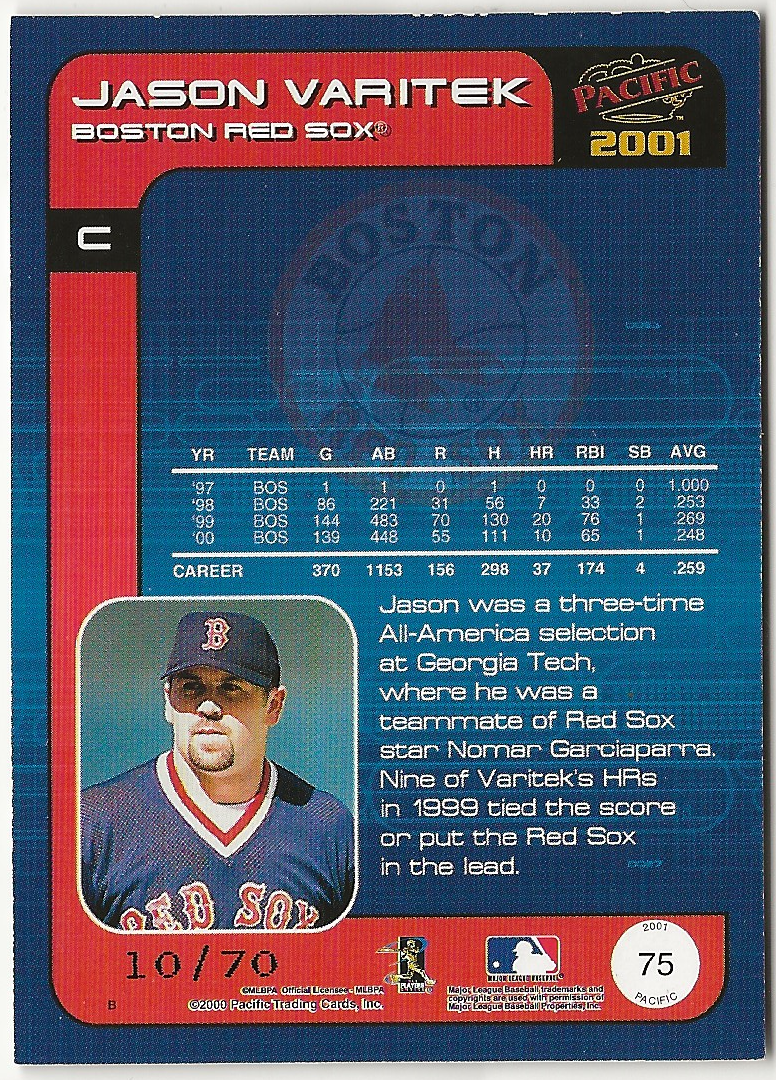 2001 Pacific Hobby LTD /70 Jason Varitek #75 | eBay